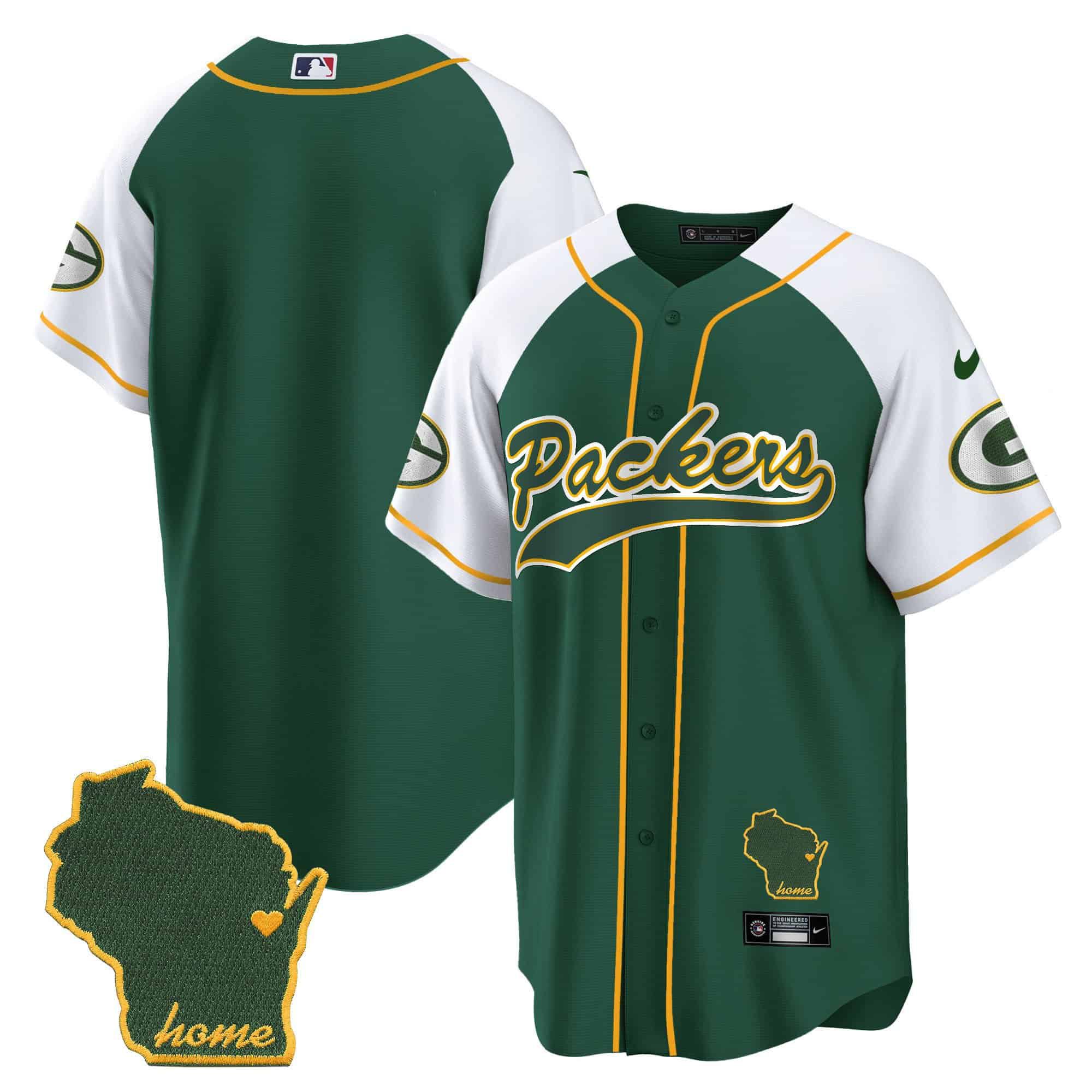 Men Green Bay Packers Blank Green 2024 Nike Home Patch Baseball NFL Jersey->customized nfl jersey->Custom Jersey